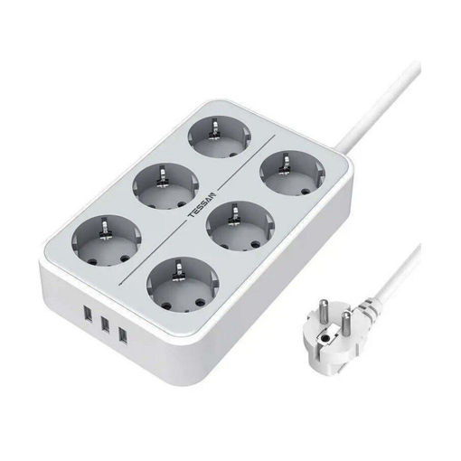 TESSAN 9 IN 1 POWER STRIP 6xSCHUKO, 3xUSB, 2M CABLE