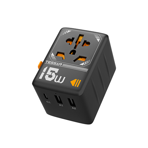 TESSAN UNIVERSAL TRAVEL ADAPTER 2xUSB, 1xTYPE-C MAX 15W